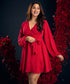 V Neck Maroon Lantern Sleeve Chiffon Dress