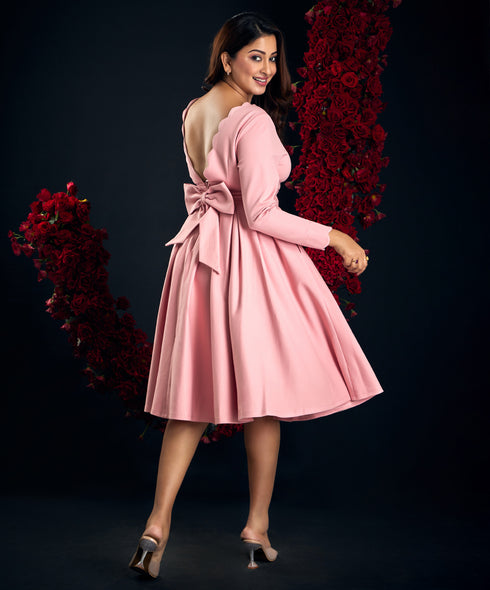 Deep Scalloped Back Vneck Pink Dress