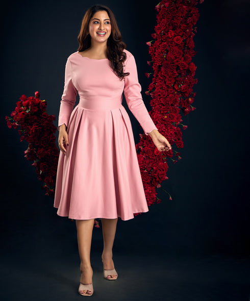 Deep Scalloped Back Vneck Pink Dress