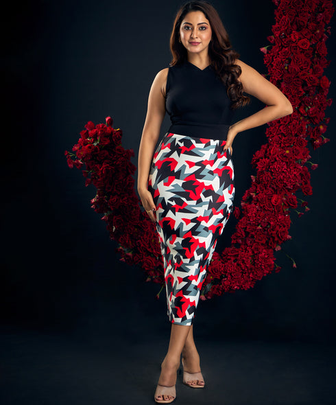 Sleeveless Printed Scuba Bodycon Dress