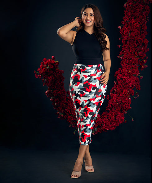 Sleeveless Printed Scuba Bodycon Dress