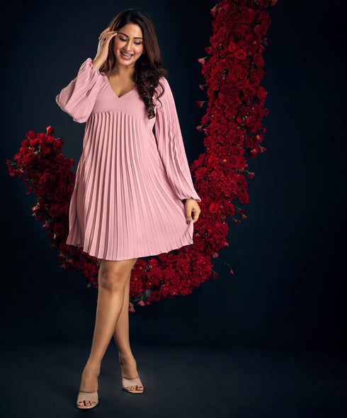 Empire Cut Pleated Satin Dress