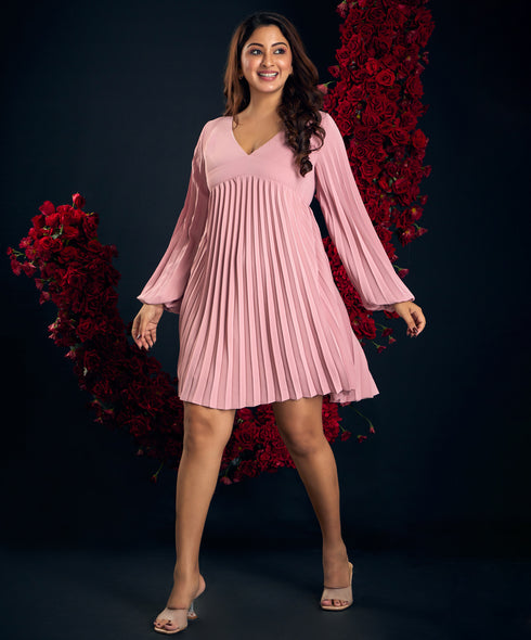 Empire Cut Pleated Satin Dress