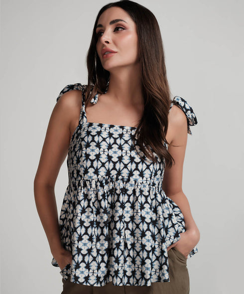 Sleeve Tie Up Printed Top