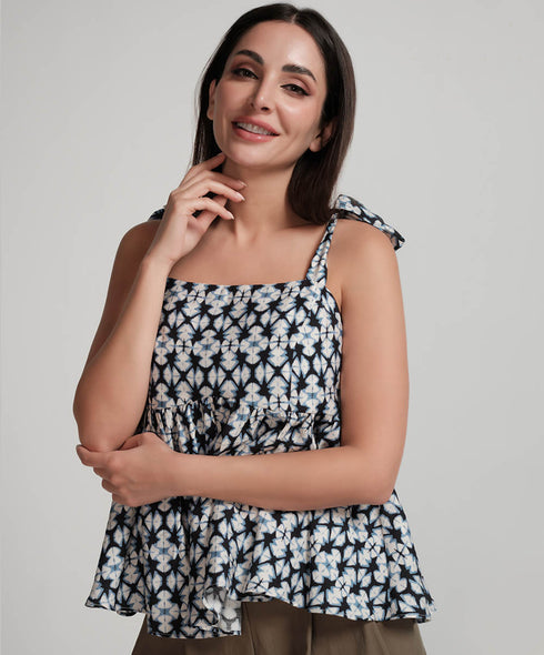 Sleeve Tie Up Printed Top