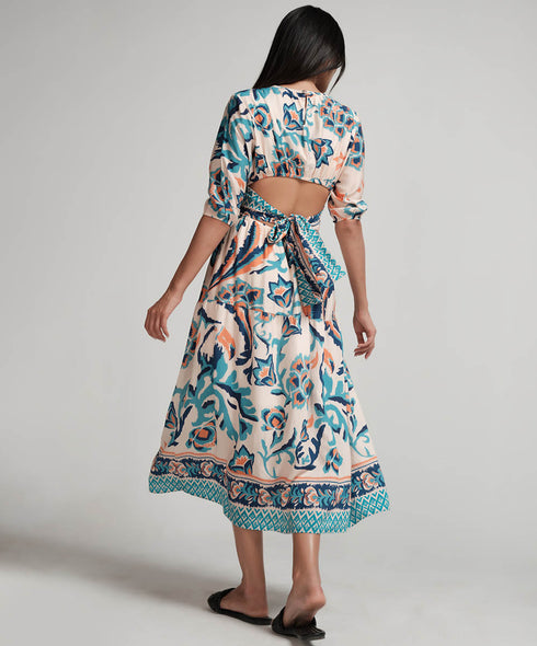 Back Tie Puffed Sleeve Dress