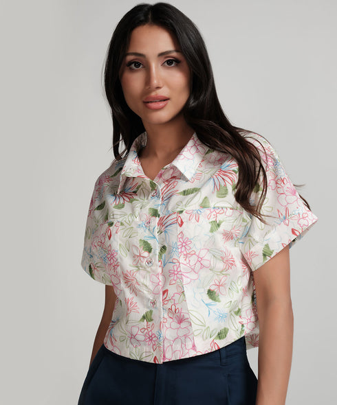 White Crop Shirt With A Patch Pocket