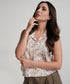 Beige Notch Neck Floral Curved Hem Blouse