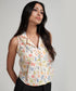 White Notch Neck Floral Curved Hem Blouse