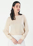 Neck Scalloped Long-Sleeve Light Beige Top