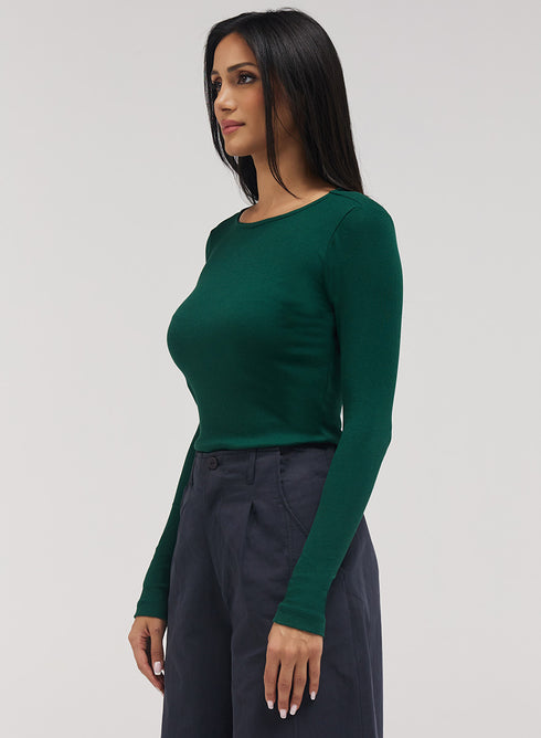 Rib Long Sleeve Top - Dark Green