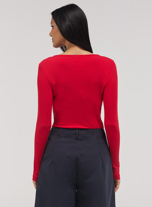 Rib Long Sleeve Top - Red
