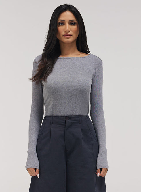 Rib Long Sleeve Top - Light Grey