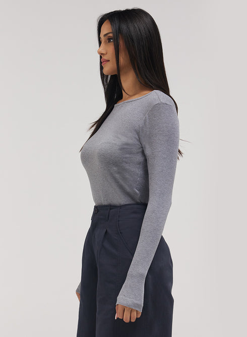 Rib Long Sleeve Top - Light Grey