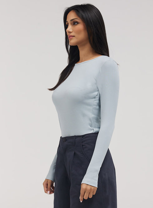 Rib Long Sleeve Top - Pale Blue