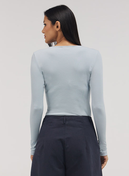 Rib Long Sleeve Top - Pale Blue