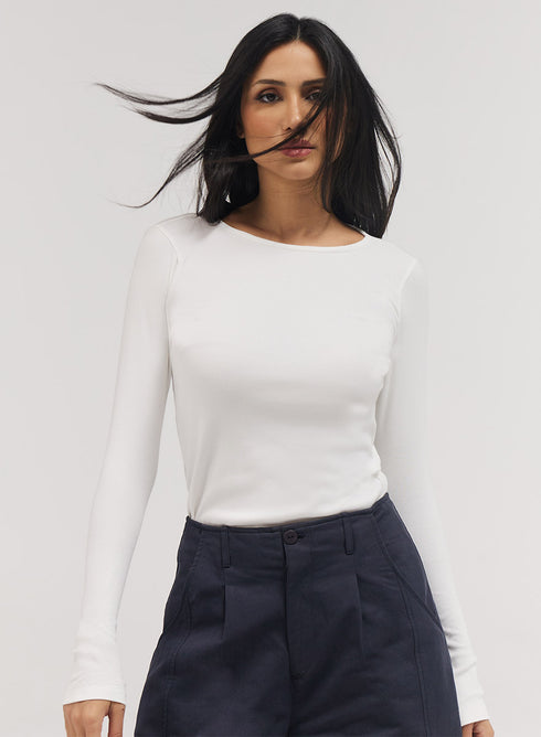 Rib Long Sleeve Top - Off White