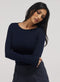 Rib Long Sleeve Top - Navy Blue