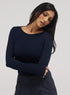 Rib Long Sleeve Top - Navy Blue