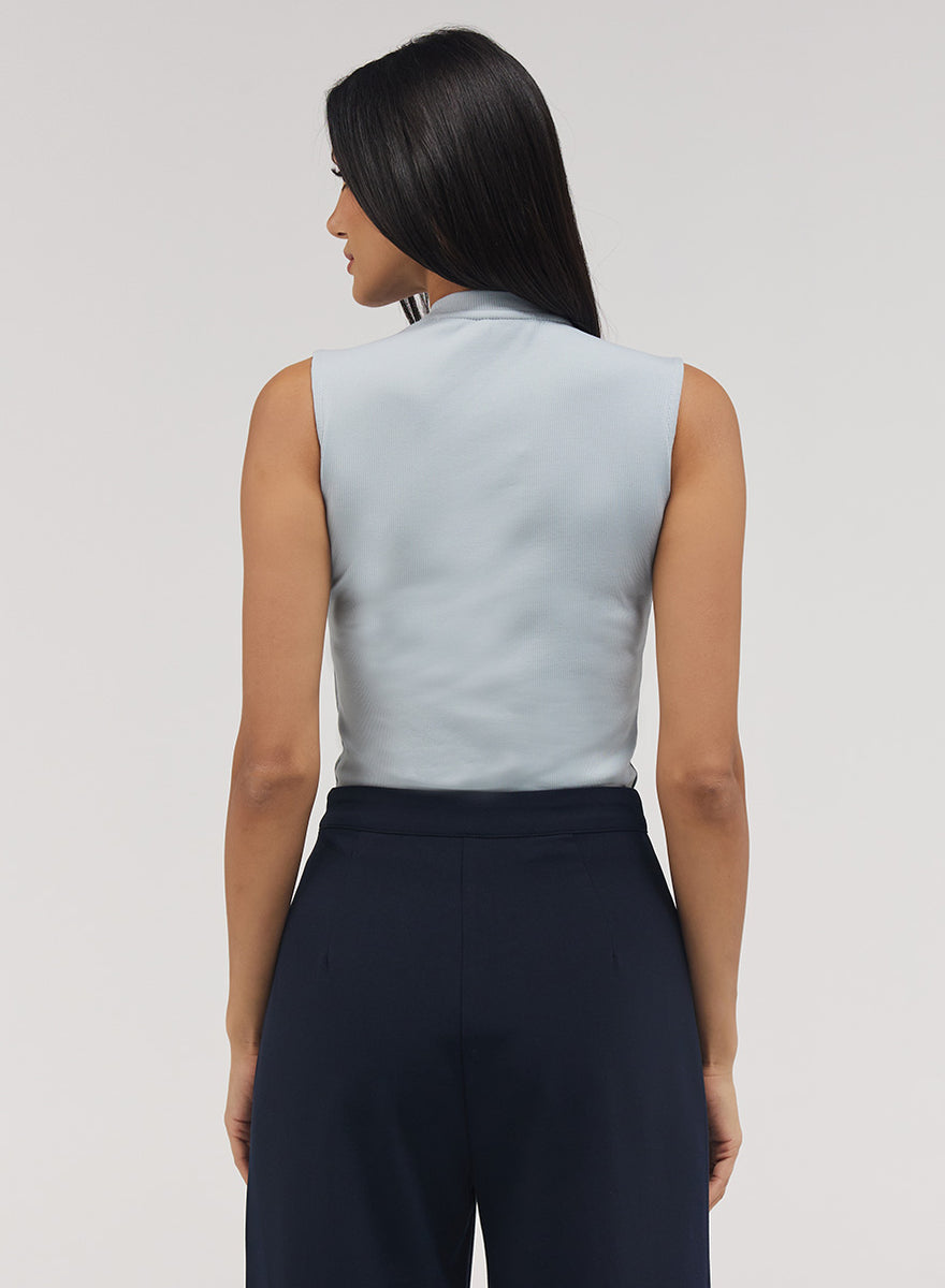 Sky Blue Women’s Slim Fit Solid Rib Knit Stretchable Top