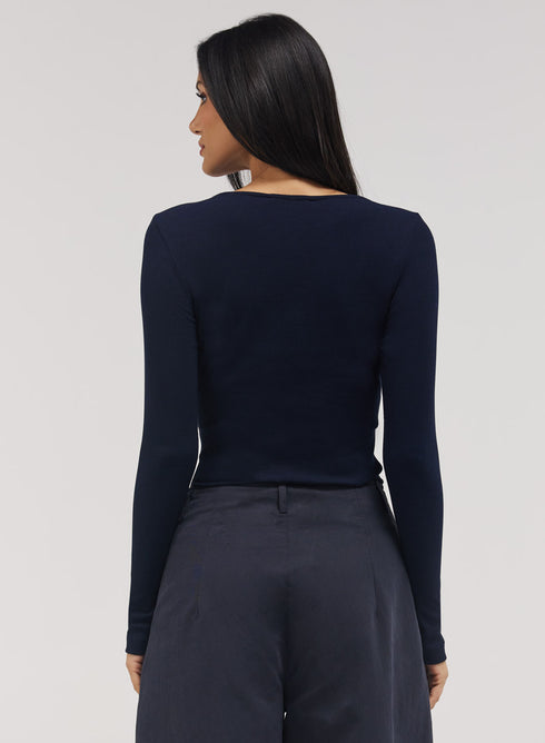 Rib Long Sleeve Top - Navy Blue