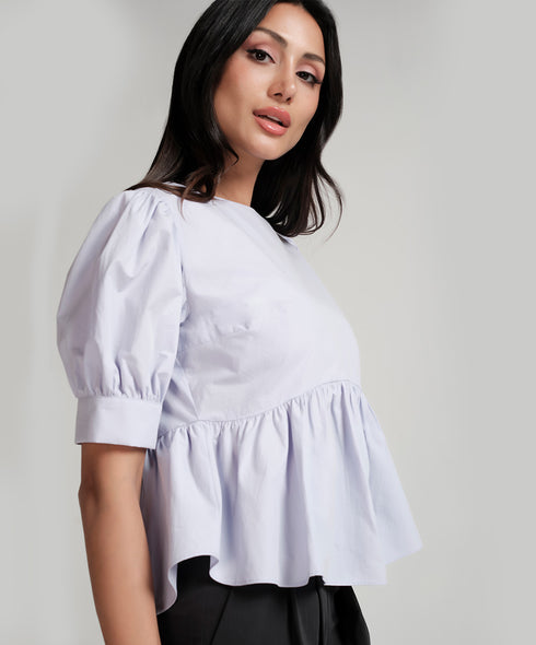 Detailed Line Peplum Lavender Top