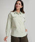 Drop Shoulder Button Front Green Shirt