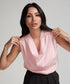Pink Cowl Neck Top With Shoulder Pleats