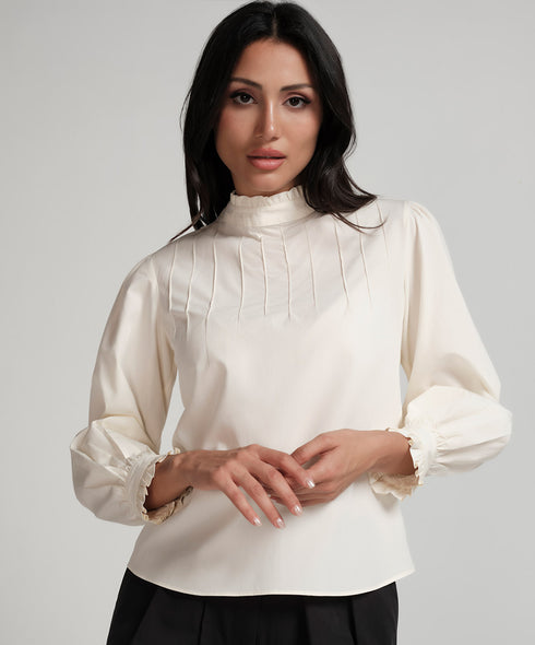 Neck And Sleeve Detailed Cotton Top