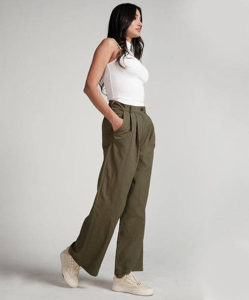 Flared Comfy Side Pocket Green Pant