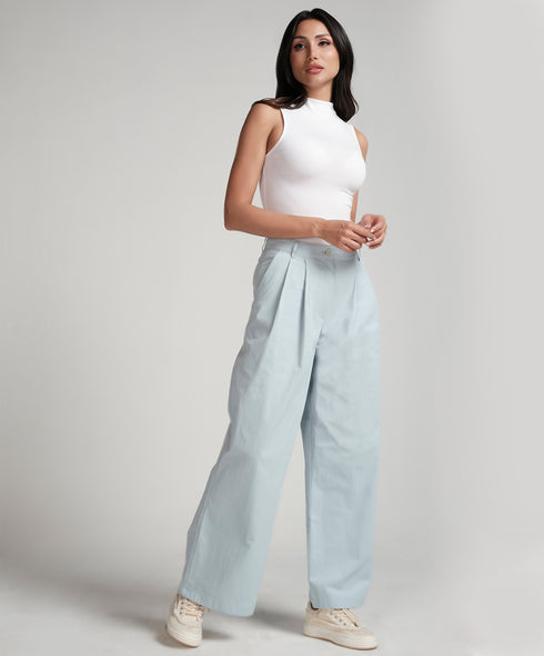 Flared Comfy Side Pocket Blue Pant