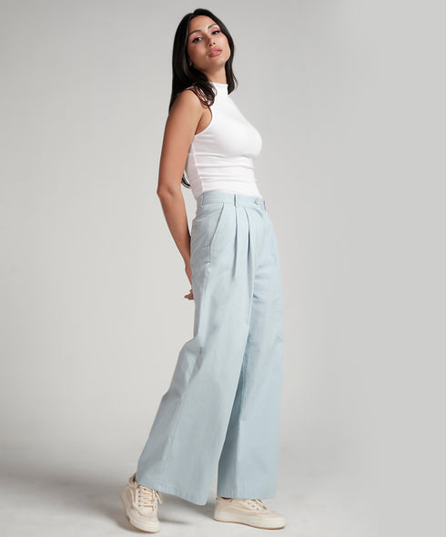 Flared Comfy Side Pocket Blue Pant