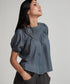 Raglan Sleeve Pintucked Puffed Sleeve Top