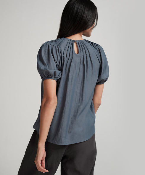 Raglan Sleeve Pintucked Puffed Sleeve Top