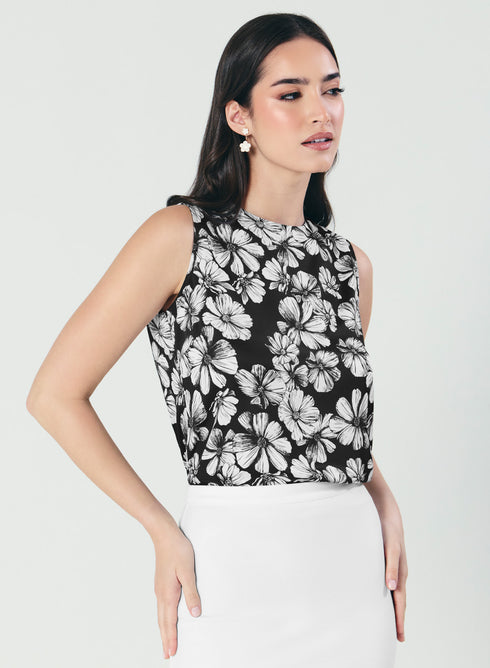 Sleeveless Printed Black & White Shirt