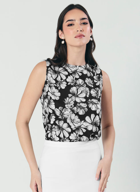 Sleeveless Printed Black & White Shirt