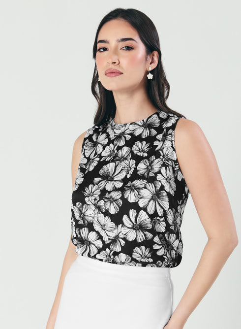 Sleeveless Printed Black & White Shirt