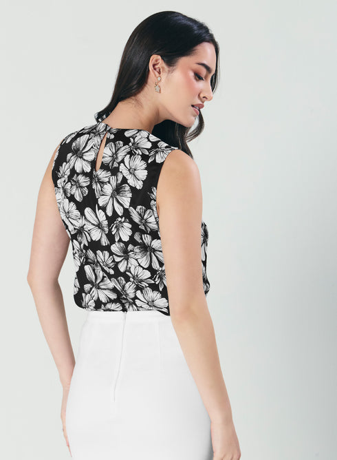 Sleeveless Printed Black & White Shirt