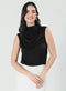 Pleated Cowl Satin Sleeveless Black Top