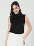 Pleated Cowl Satin Sleeveless Black Top