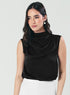 Pleated Cowl Satin Sleeveless Black Top
