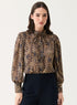 Long Sleeve Printed Frilled Collared Top
