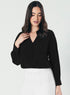 Slender V Neck Black Chiffon Top
