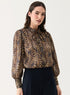 Long Sleeve Printed Frilled Collared Top