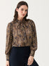 Long Sleeve Printed Frilled Collared Top