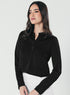 Cuff Detailed Elegant Black Satin Shirt