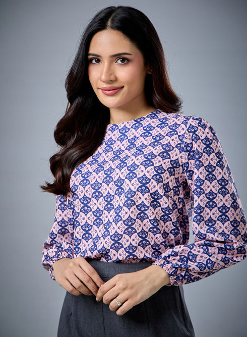 Long Sleeve Round Neck Printed Top