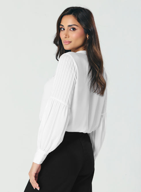 Pintucked Lantern Long Sleeve Top