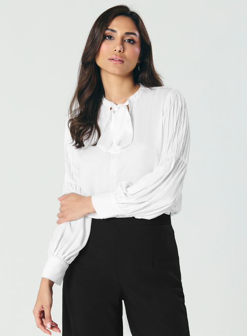 Pintucked Lantern Long Sleeve Top