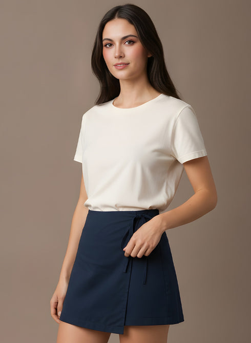 Navy Blue Cotton Mini Skirt